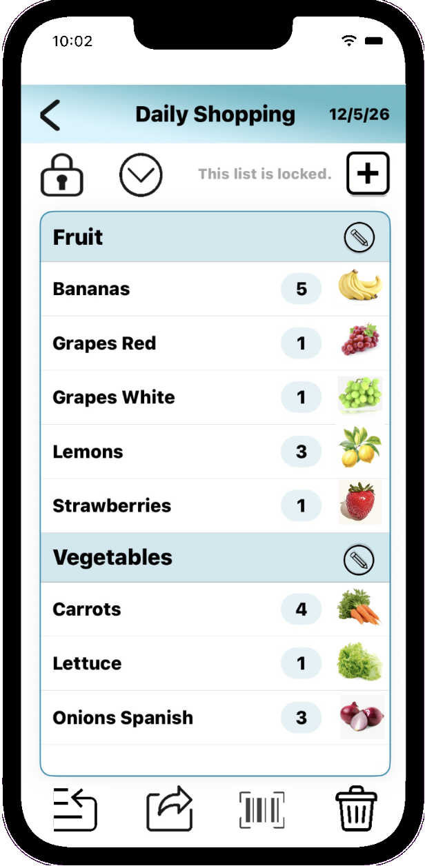 Daily Shopping list screen