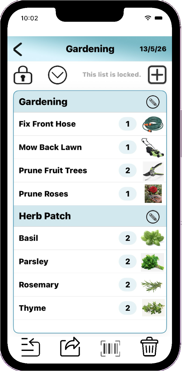 Gardening list screen
